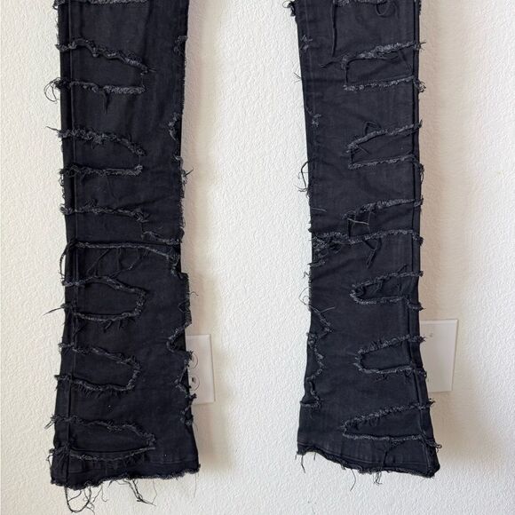 Guapi Stacker Distressed Fringed Denim Jeans Black Men’s Sz 34X48 Grunge Punk - Picture 3 of 8